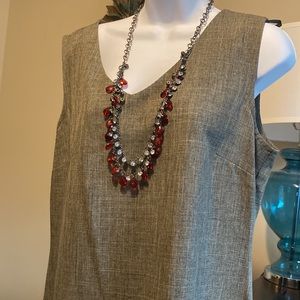 Vintage ruby red rhinestone double strand costume necklace 30”